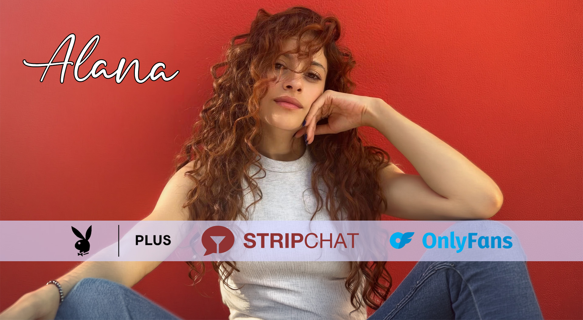 Alana with Stripchat, OnlyFans and Playboy Plus logos
